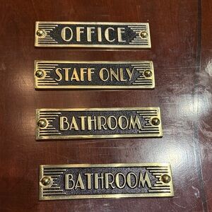 Antique-Style Brass Door Plaques - Office, Staff Only, Bathroom